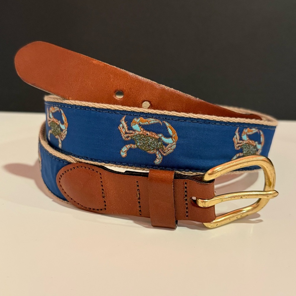 Leather Man Ltd Blue Belt with Crab Design Size 36